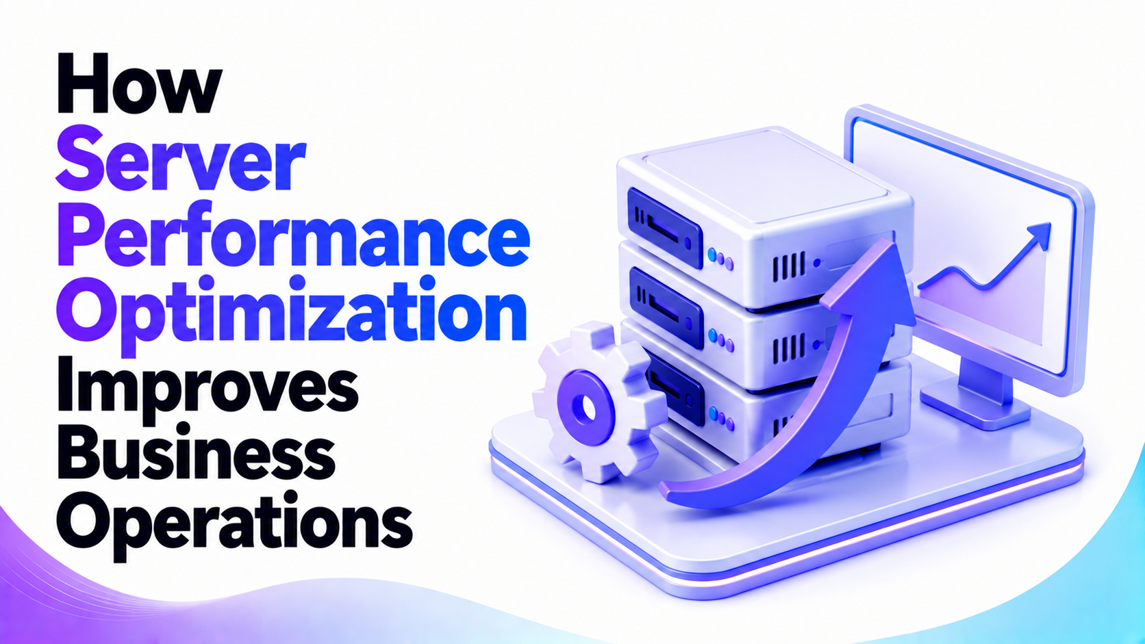 Server performance optimization dashboard showing CPU, RAM, storage, and application performance improvements